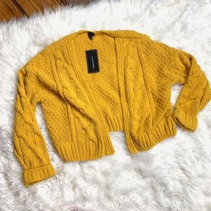 Cable Knit Chenille Mustard Yellow Cropped Sweater